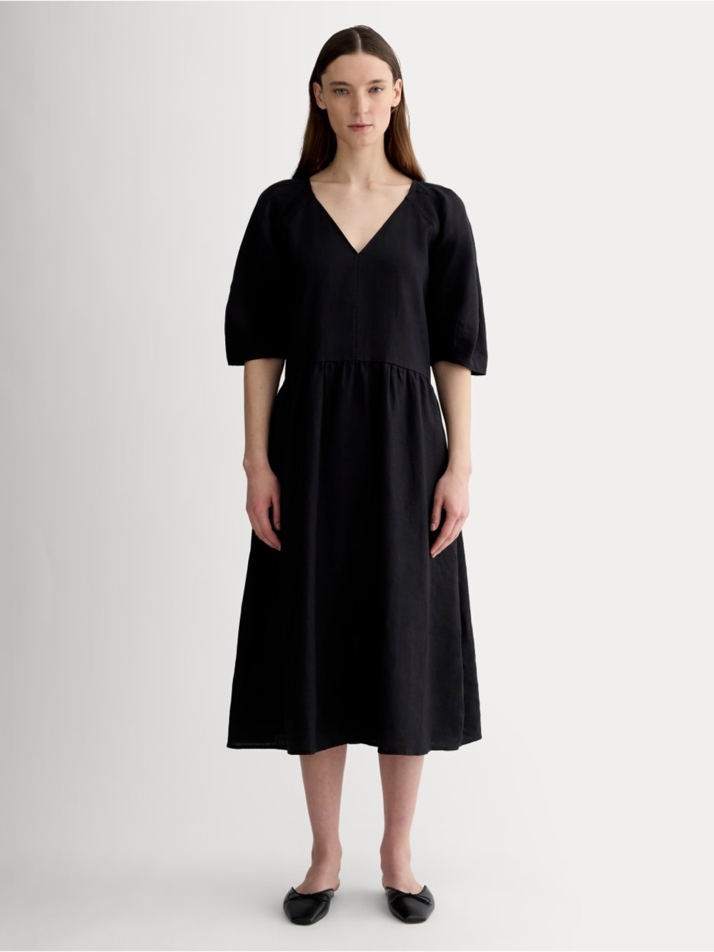 THE LINEN OVERSIZED PUFF-SLEEVE DRESS